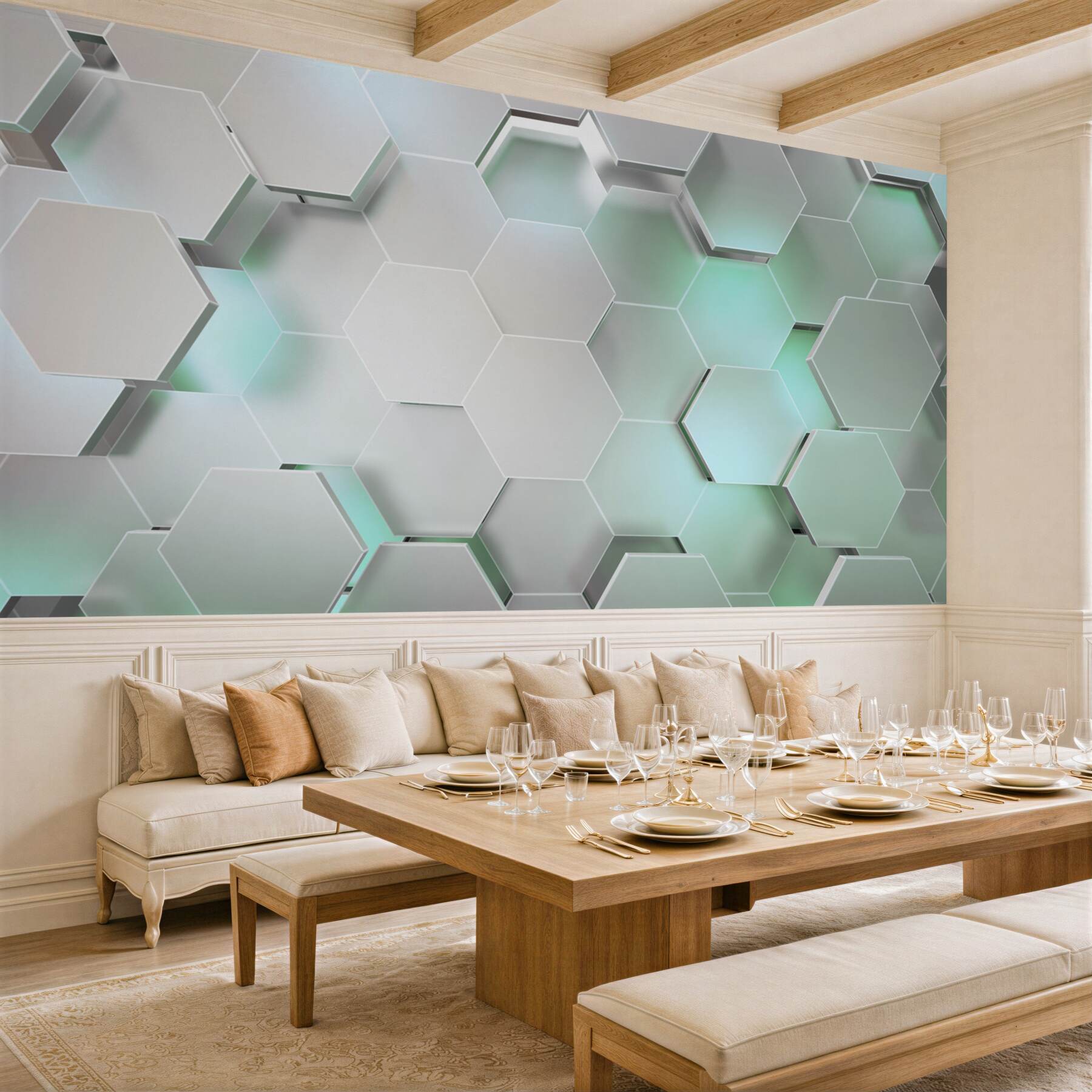 Fotobehang verlichte hexagonale honingraat