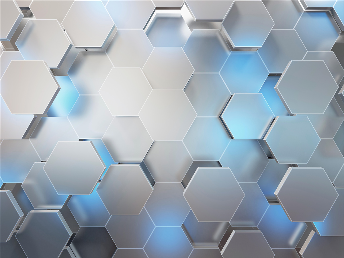 Fotobehang grijze hexagons met blauwe verlichting