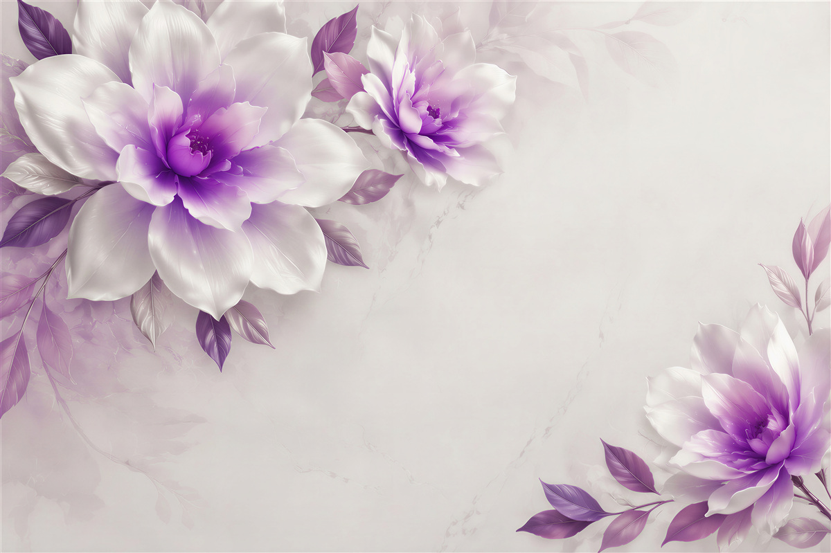 Fotobehang paarse bloemen op een witte achtergrond