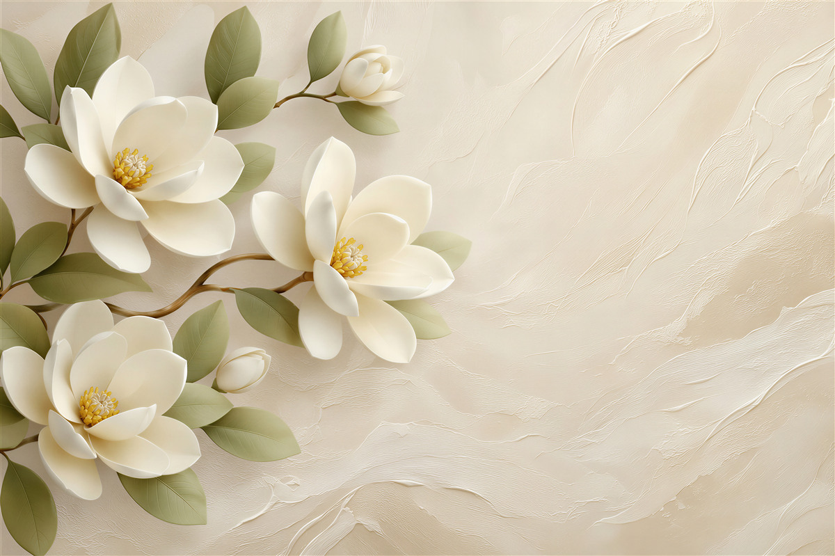Fotobehang drie grote witte waterlelies