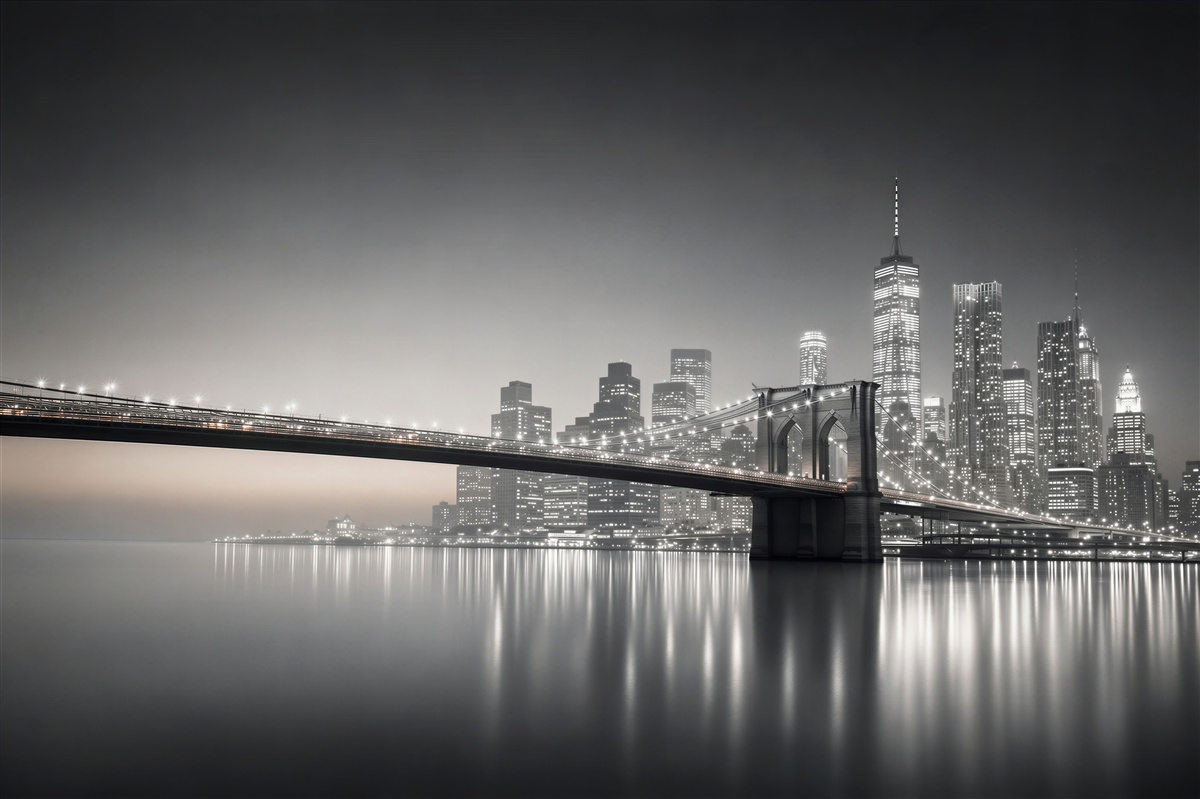 Fotobehang zwart-wit panorama van de Brooklyn Bridge