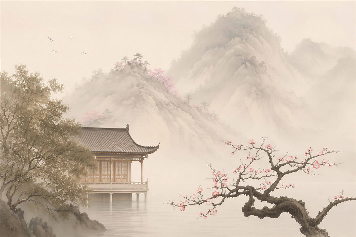 Fotobehang Japanse tuin nabij het huis in de bergen