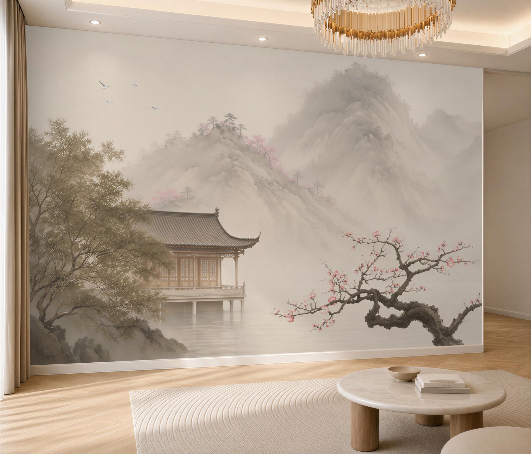 Fotobehang Japanse tuin nabij het huis in de bergen