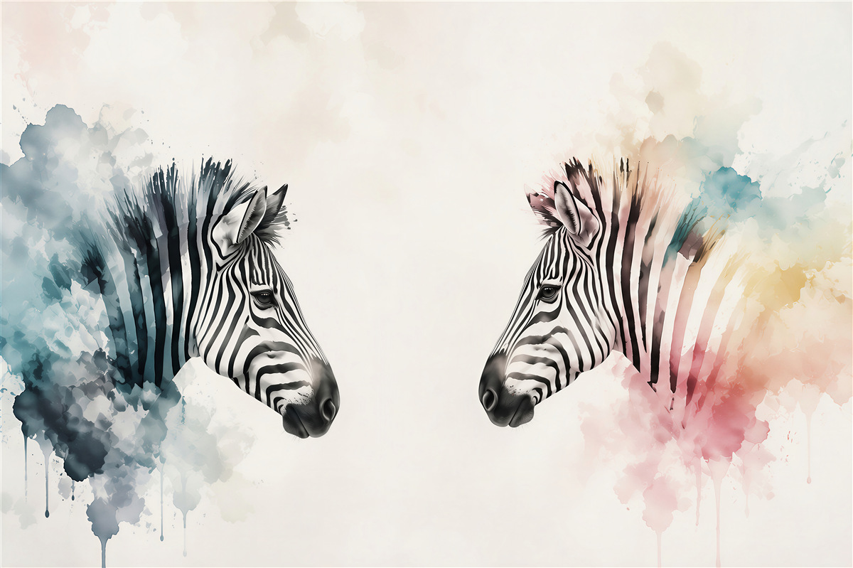 Fotobehang twee zebra's in heldere kleuren