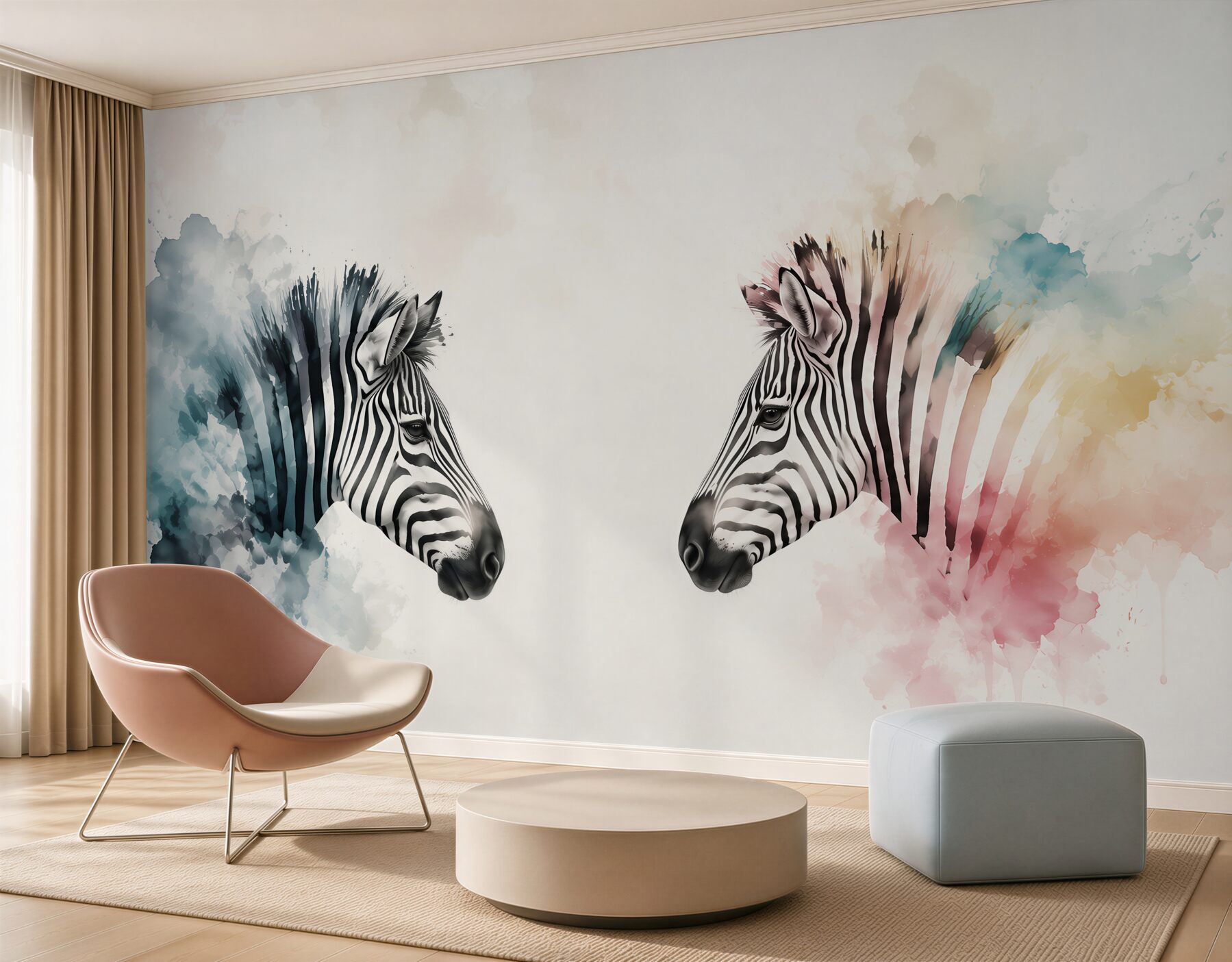 Fotobehang twee zebra's in heldere kleuren