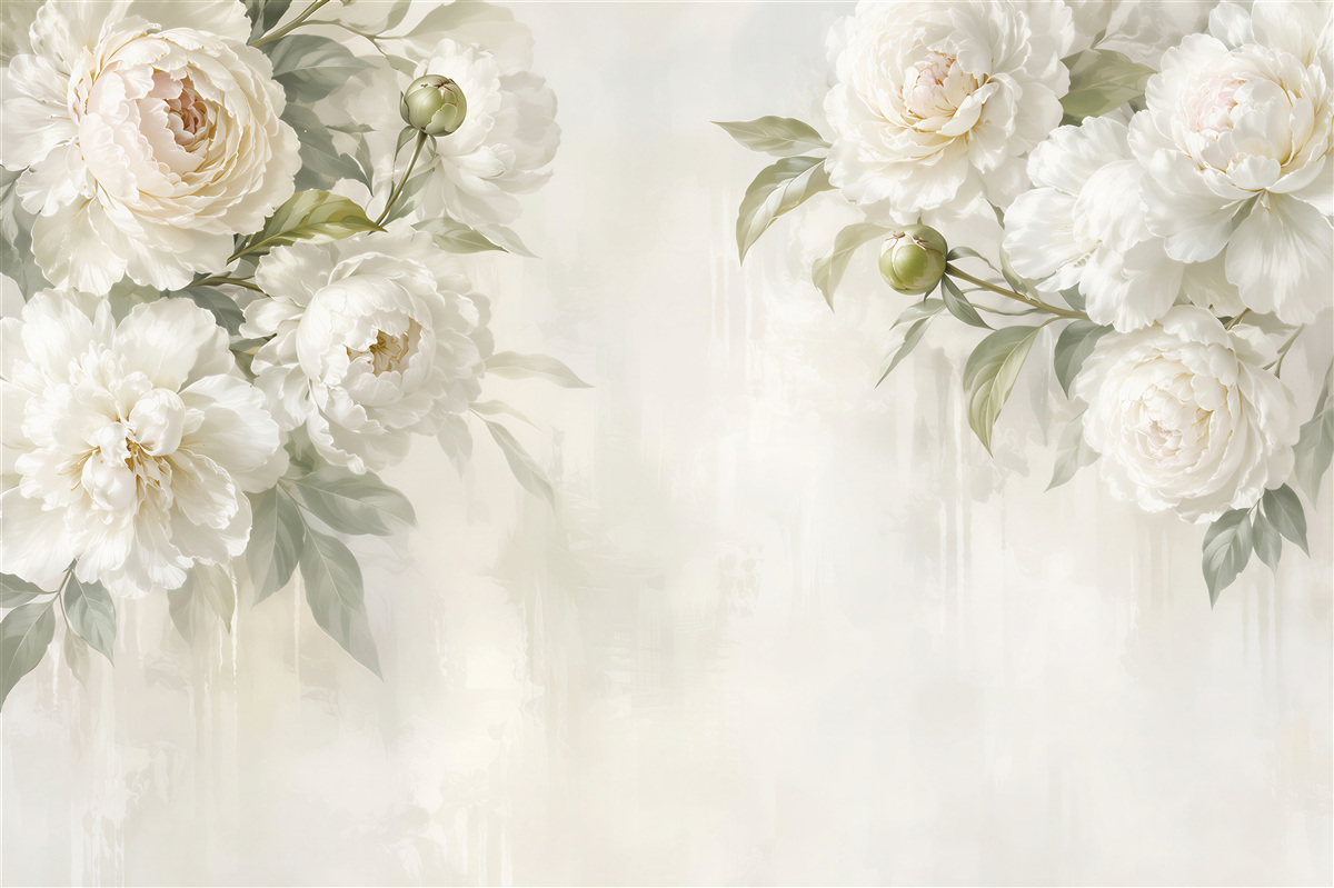 Fotobehang grote witte bloemen op een betonnen muur