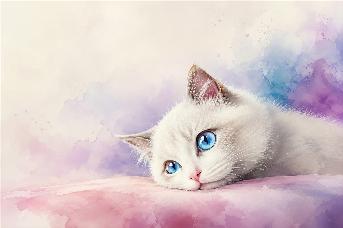 Fotobehang nadenkende kat met blauwe ogen