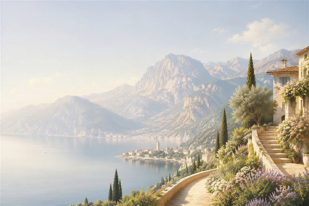 Fotobehang Mediterraan landschap met kleuren