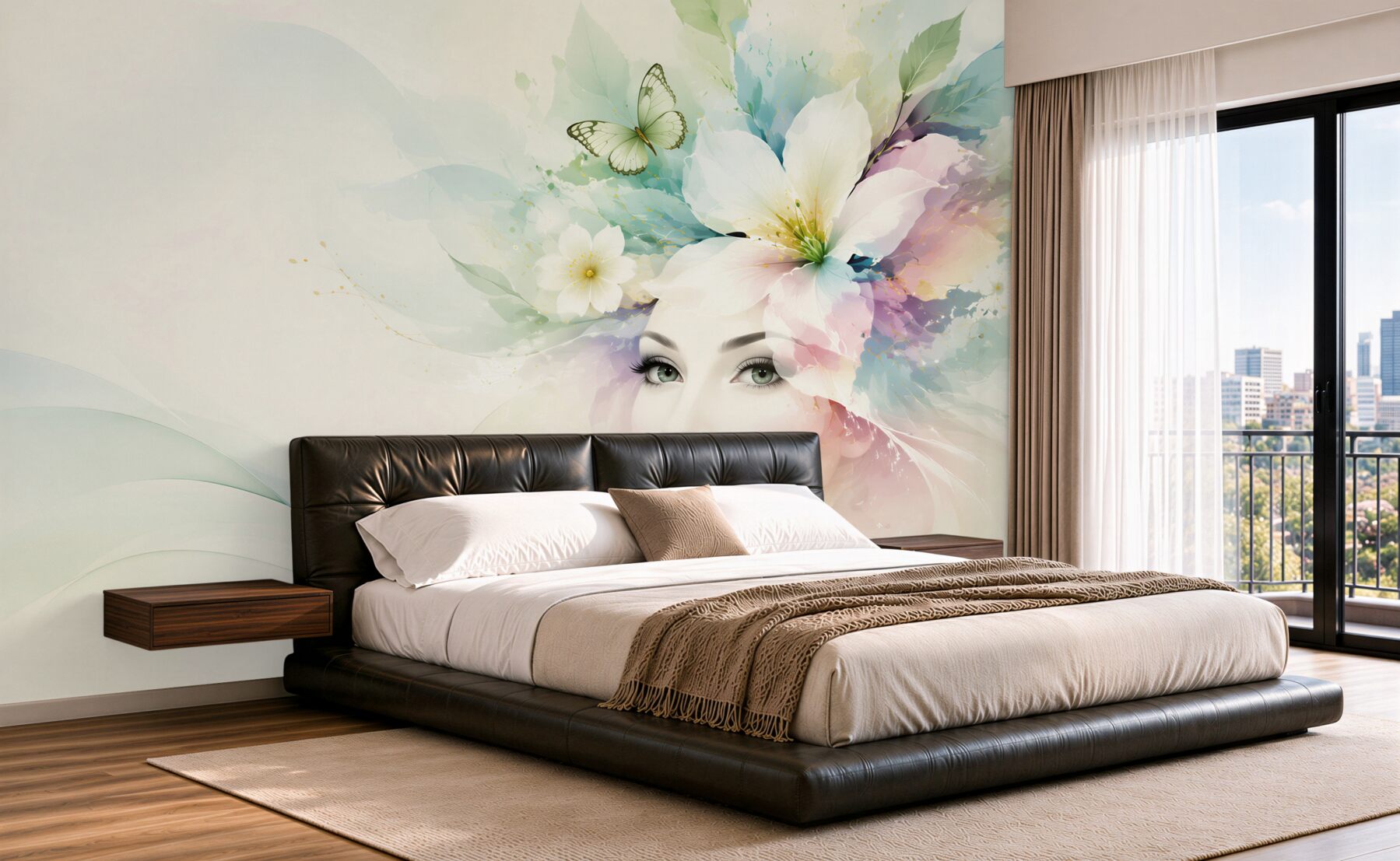 Fotobehang abstract meisje met bloemen op het hoofd