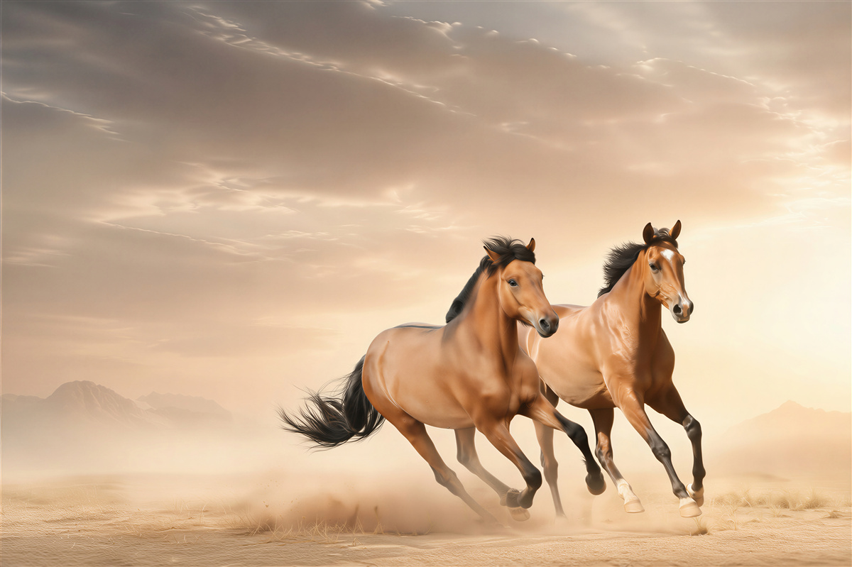 Fotobehang bruine paarden rijdend in paren