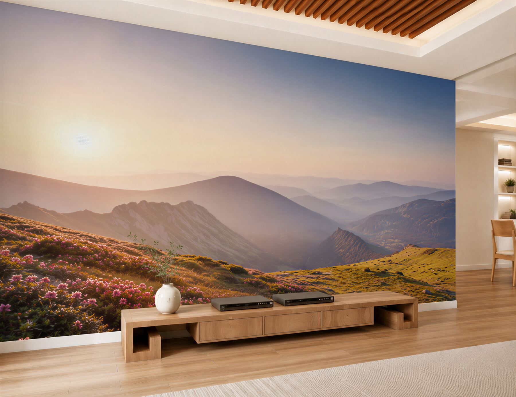Fotobehang landschap van de bergtop bij zonsopgang
