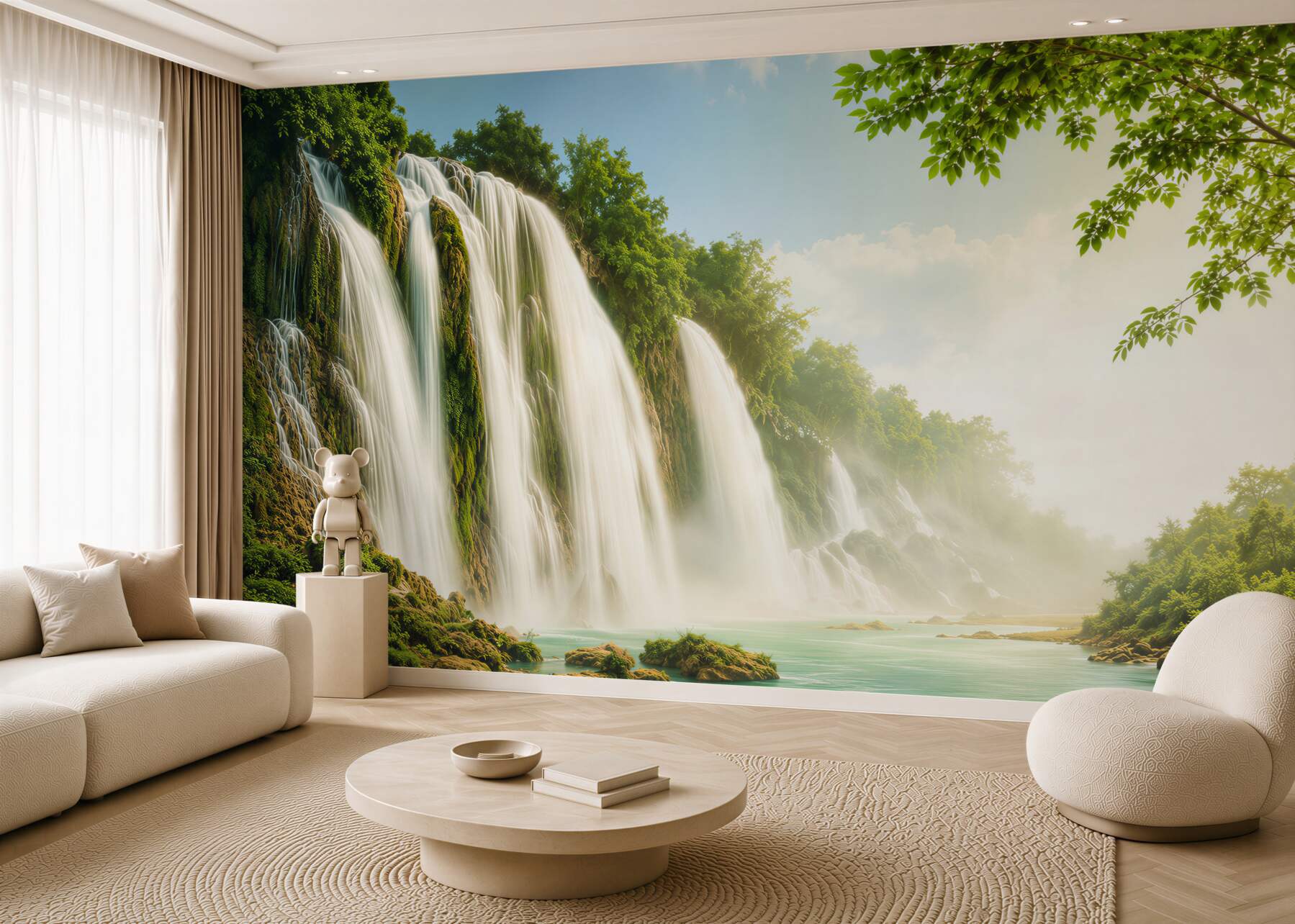 Fotobehang ongelooflijk terras met uitzicht op een waterval