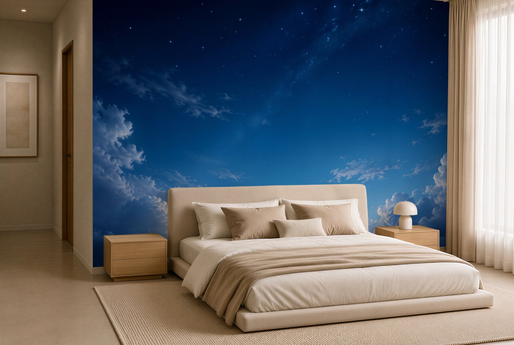 Fotobehang heldere wolken en sterren op de nachtelijke lucht