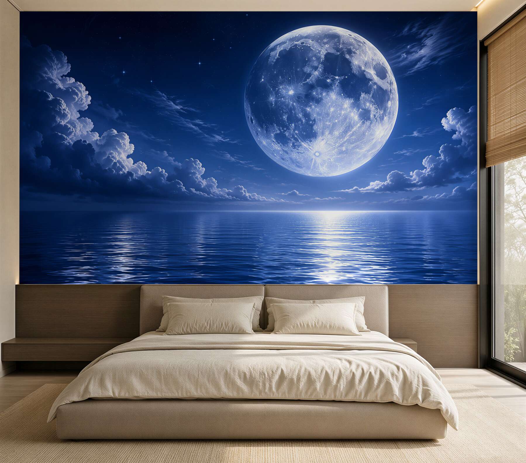 Fotobehang volle maan in het water