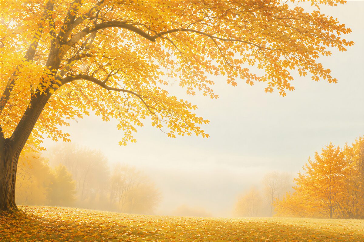 Fotobehang de gele herfst is in het bos aangekomen