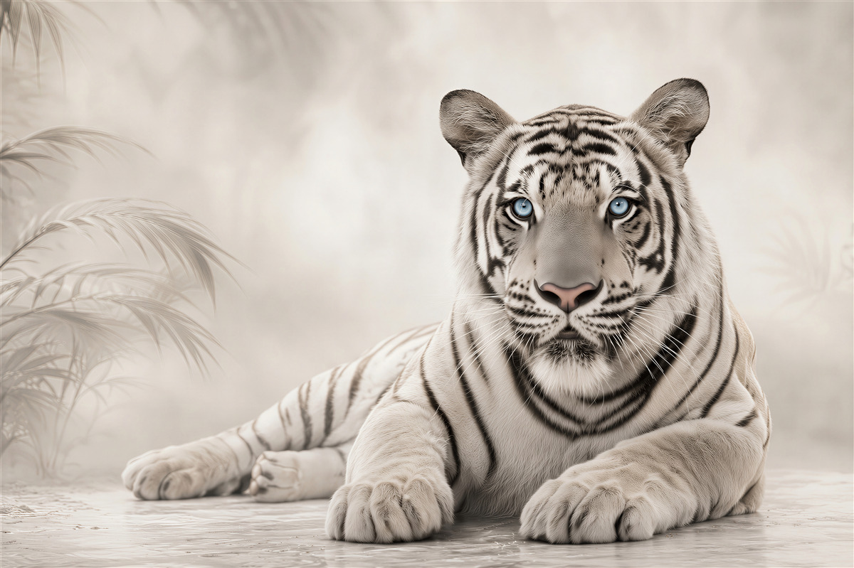 Fotobehang mooie zwart-witte tijger met blauwe ogen