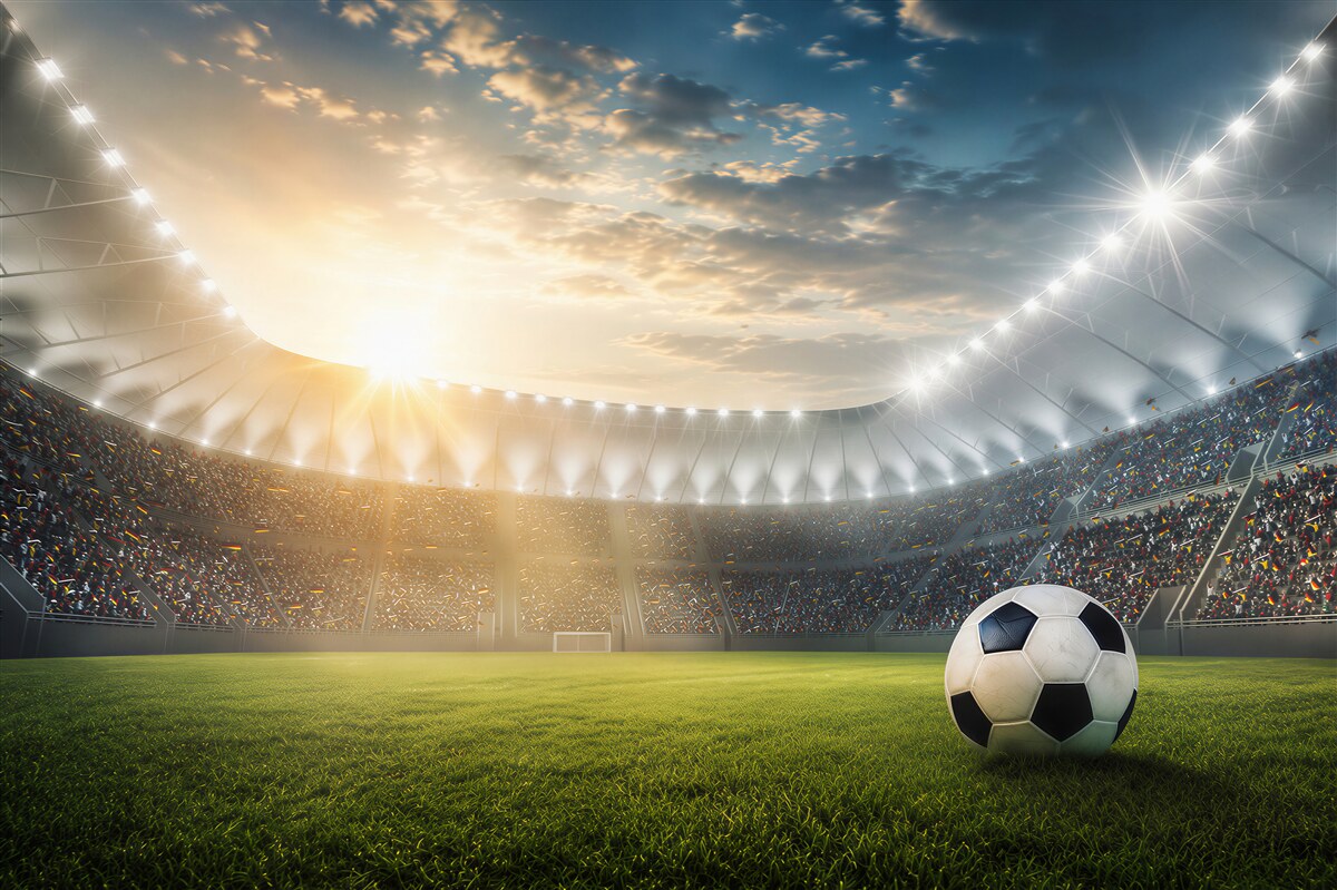 Fotobehang voetbal op het veld