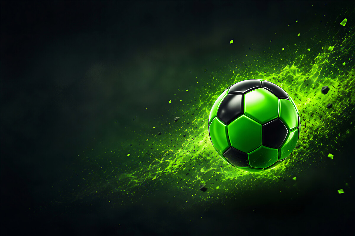 Fotobehang groene straal straalt op de voetbal