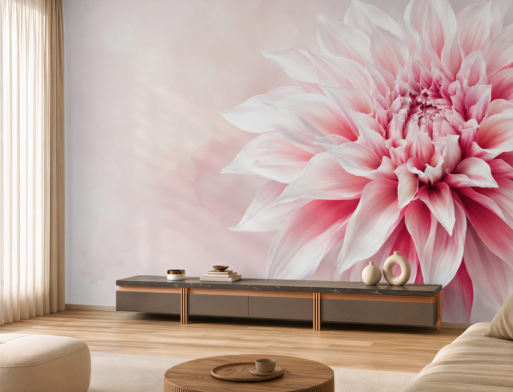 Fotobehang prachtige knop van rode en witte asters