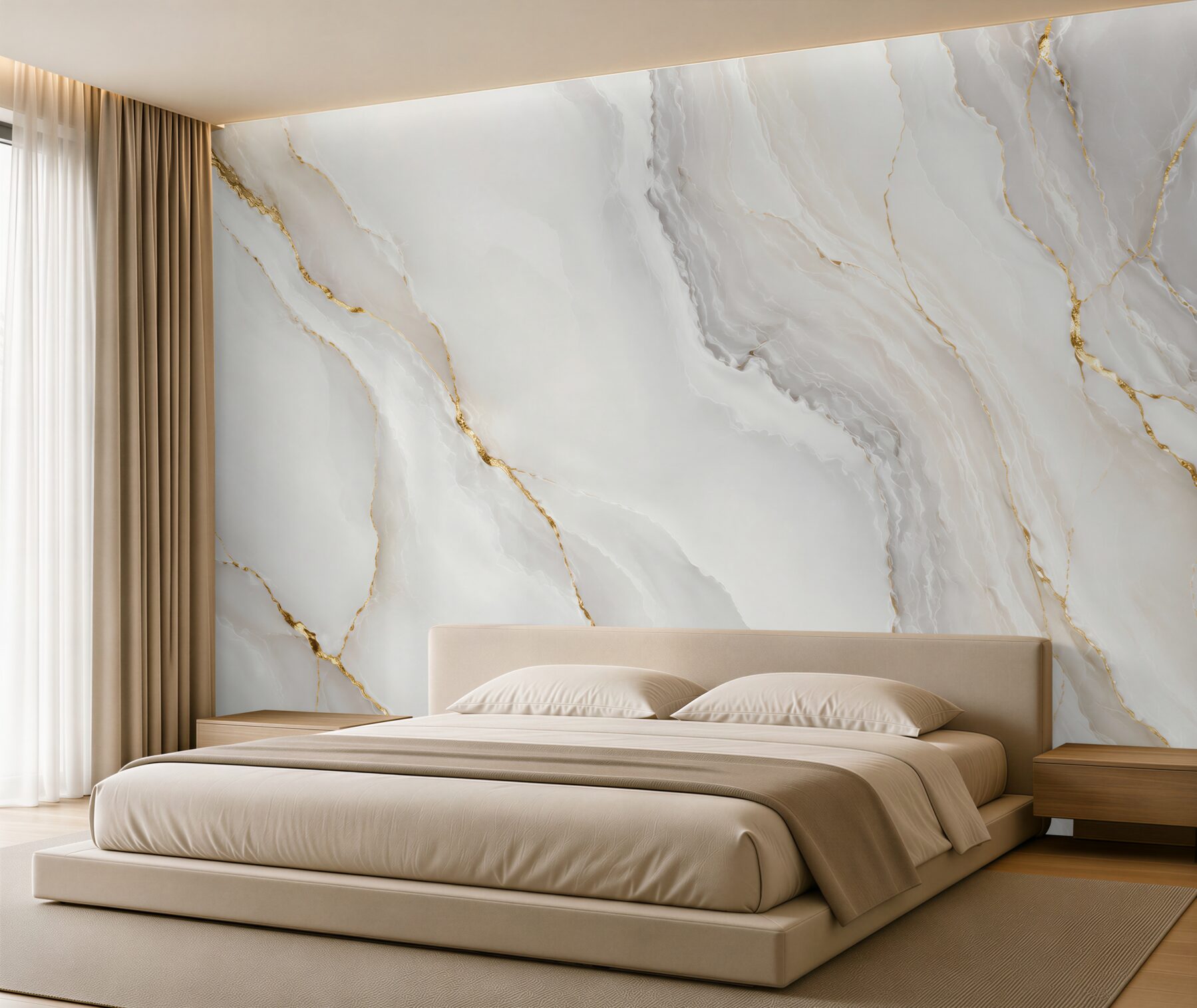 Fotobehang grijs en wit marmer met gouden accenten