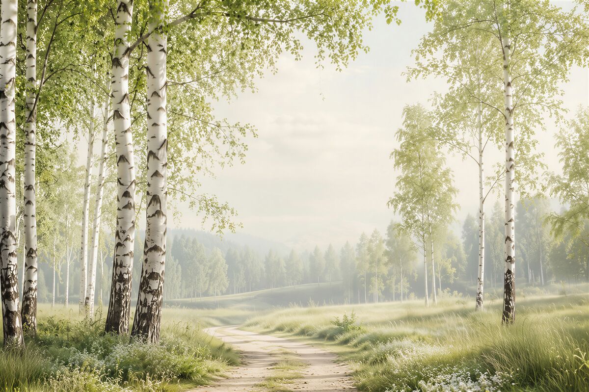 Fotobehang snelweg door het berkenbos