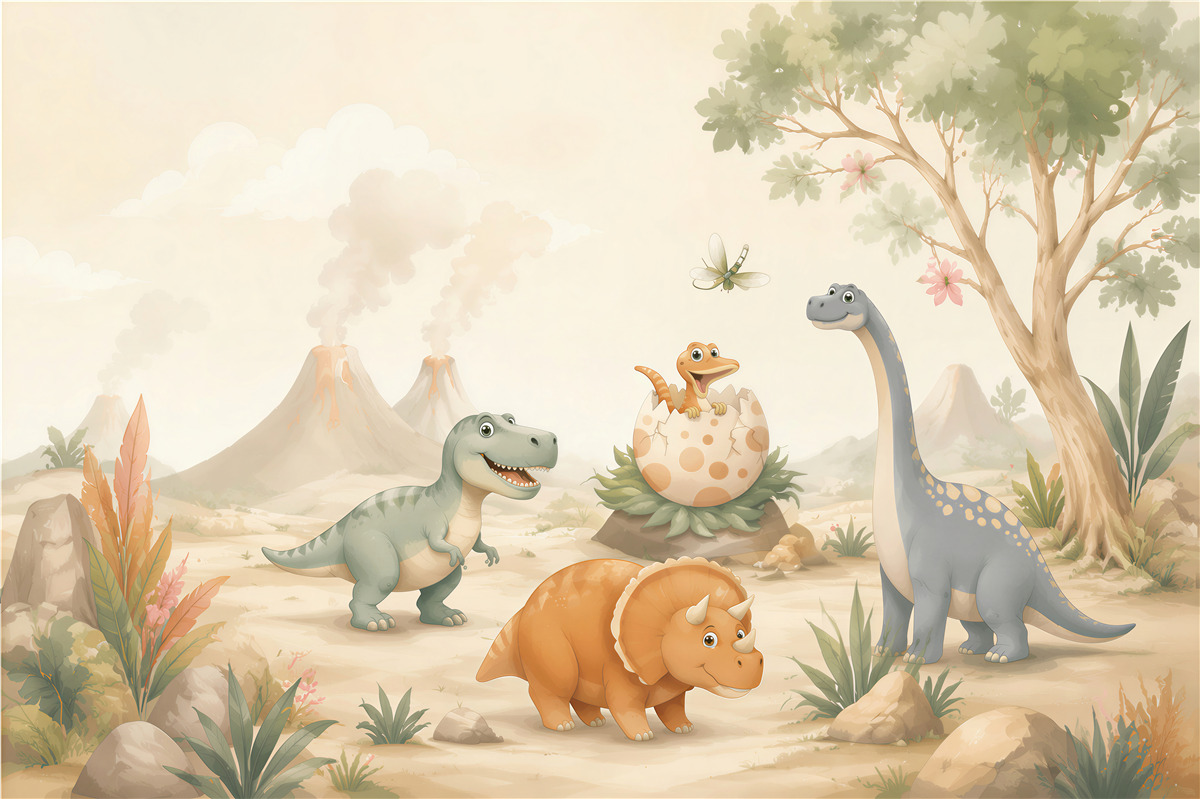 Fotobehang dinosaurussen op het gazon