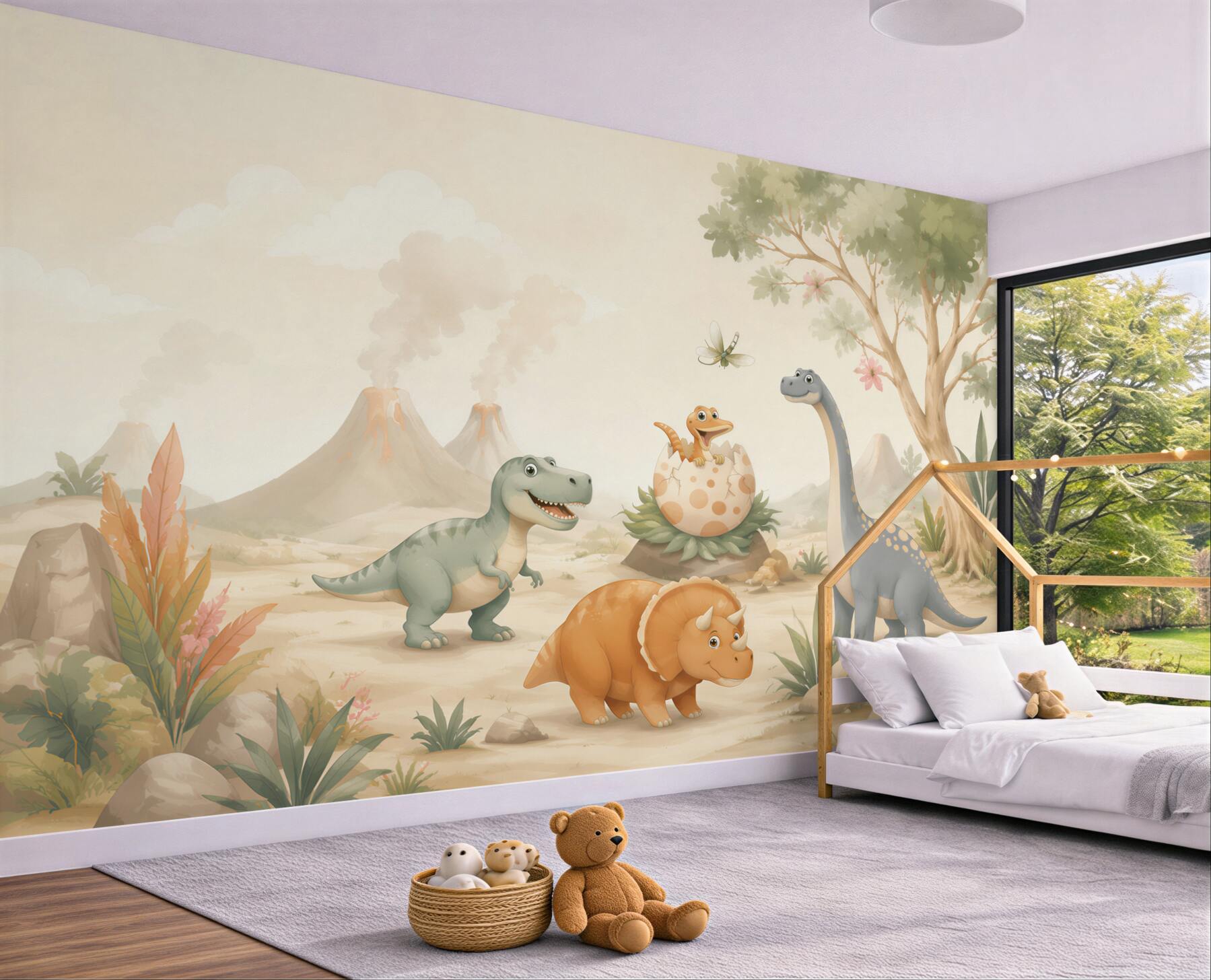 Fotobehang dinosaurussen op het gazon