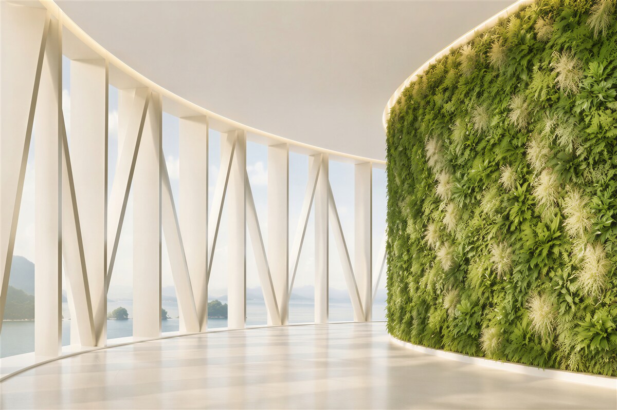 Fotobehang gang dat draait onder groene lichten