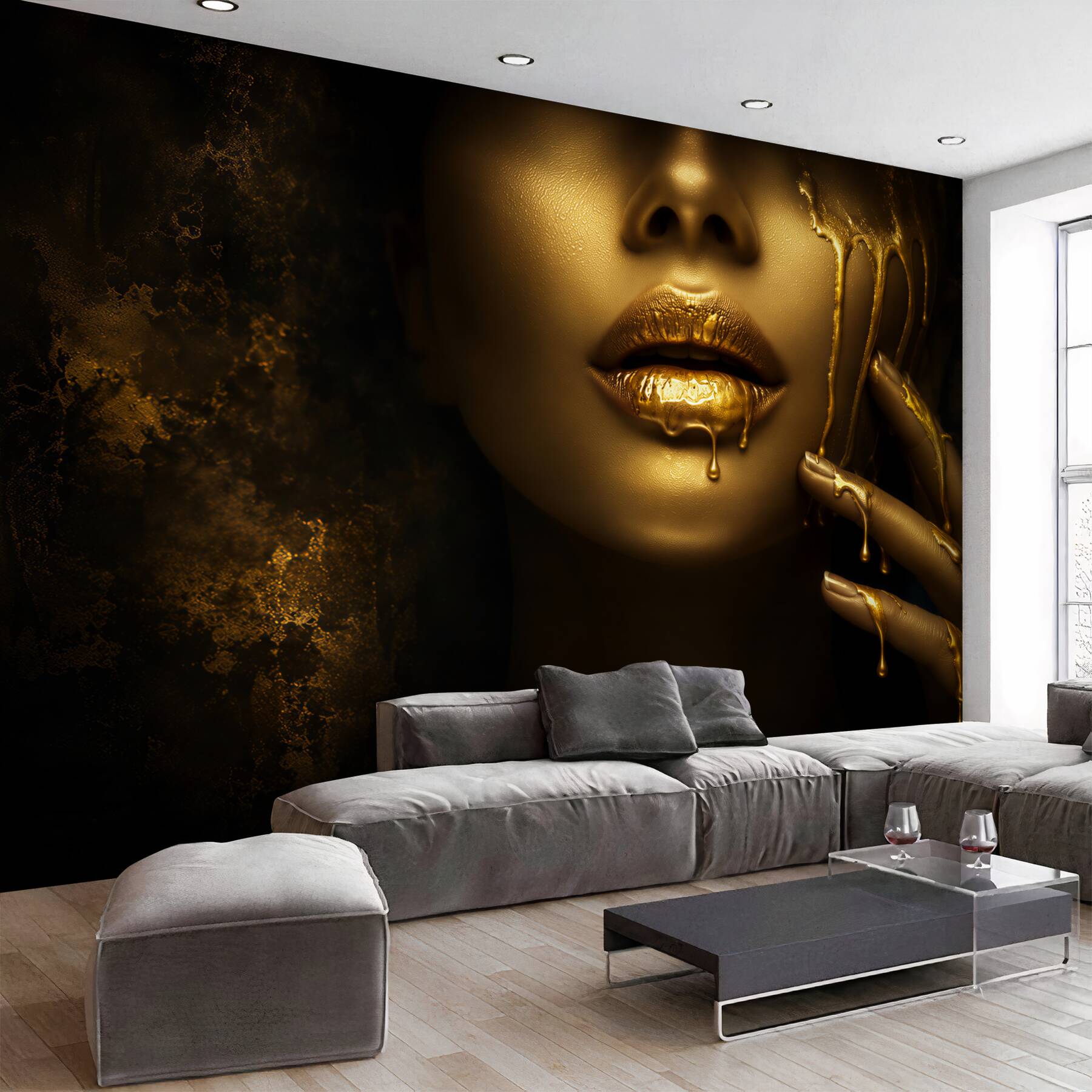 Fotobehang meisje in gouden verf