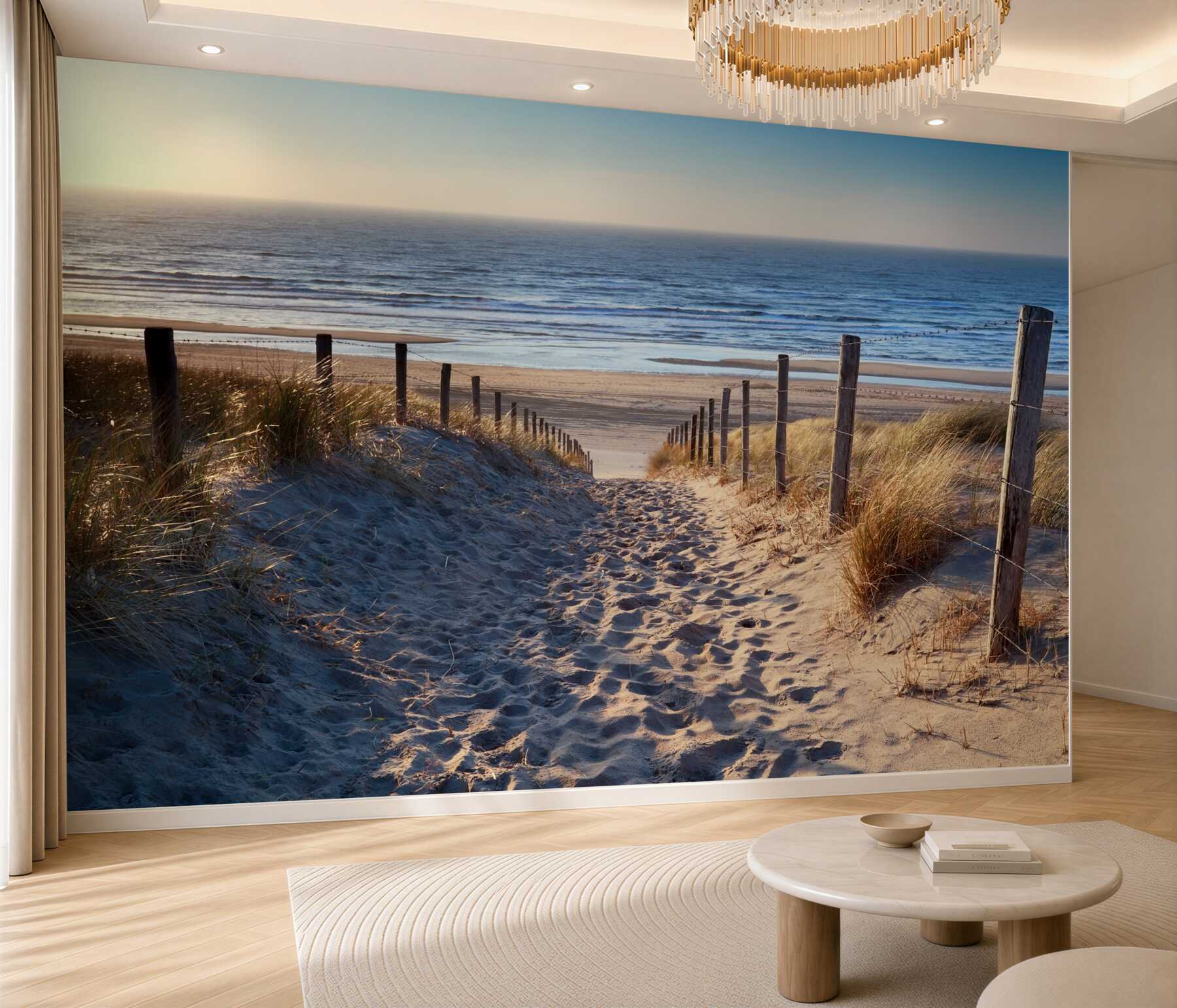 Fotobehang zandstrand en rustige zee