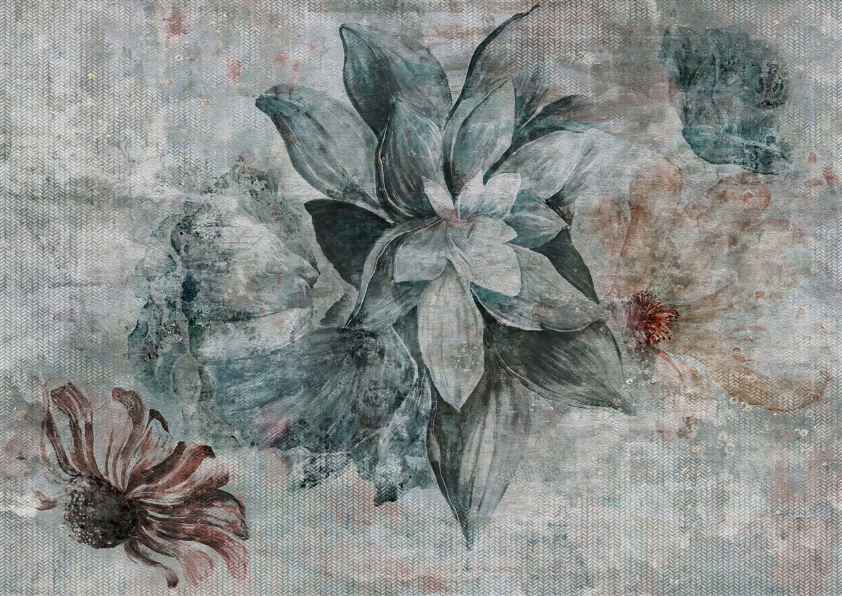 Fotobehang blauw-witte bloem op een vage achtergrond