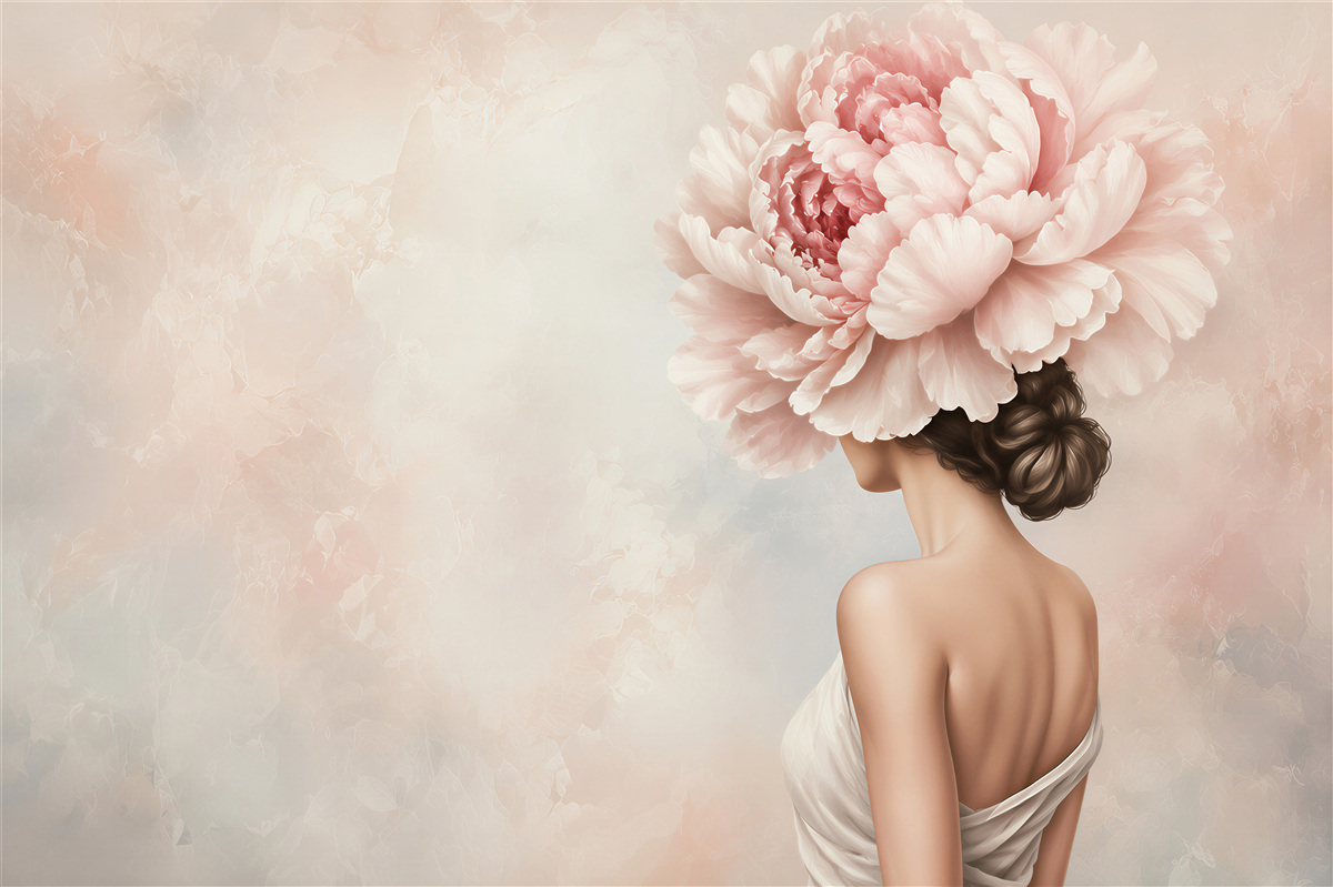Fotobehang meisje met bloemen in plaats van haar