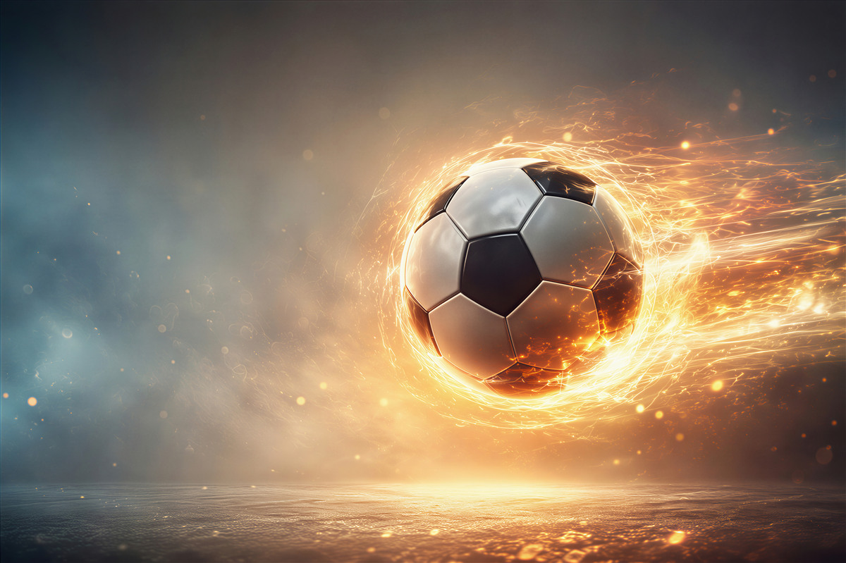 Fotobehang voetbal in de stralen van vuur