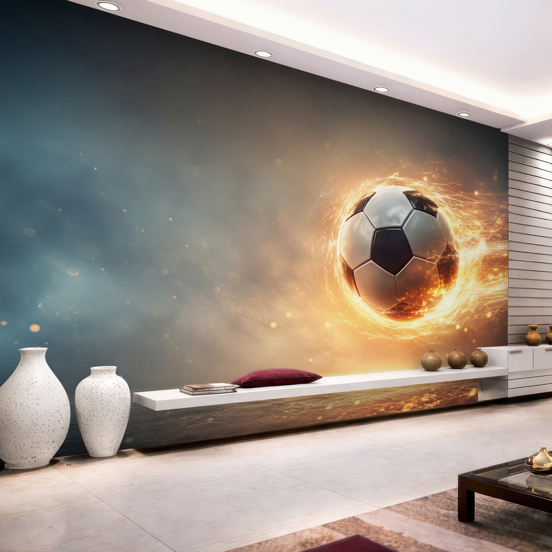 Fotobehang voetbal in de stralen van vuur