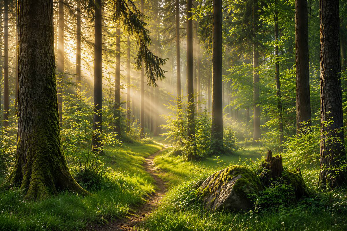 Fotobehang bosmorgen tussen het groen
