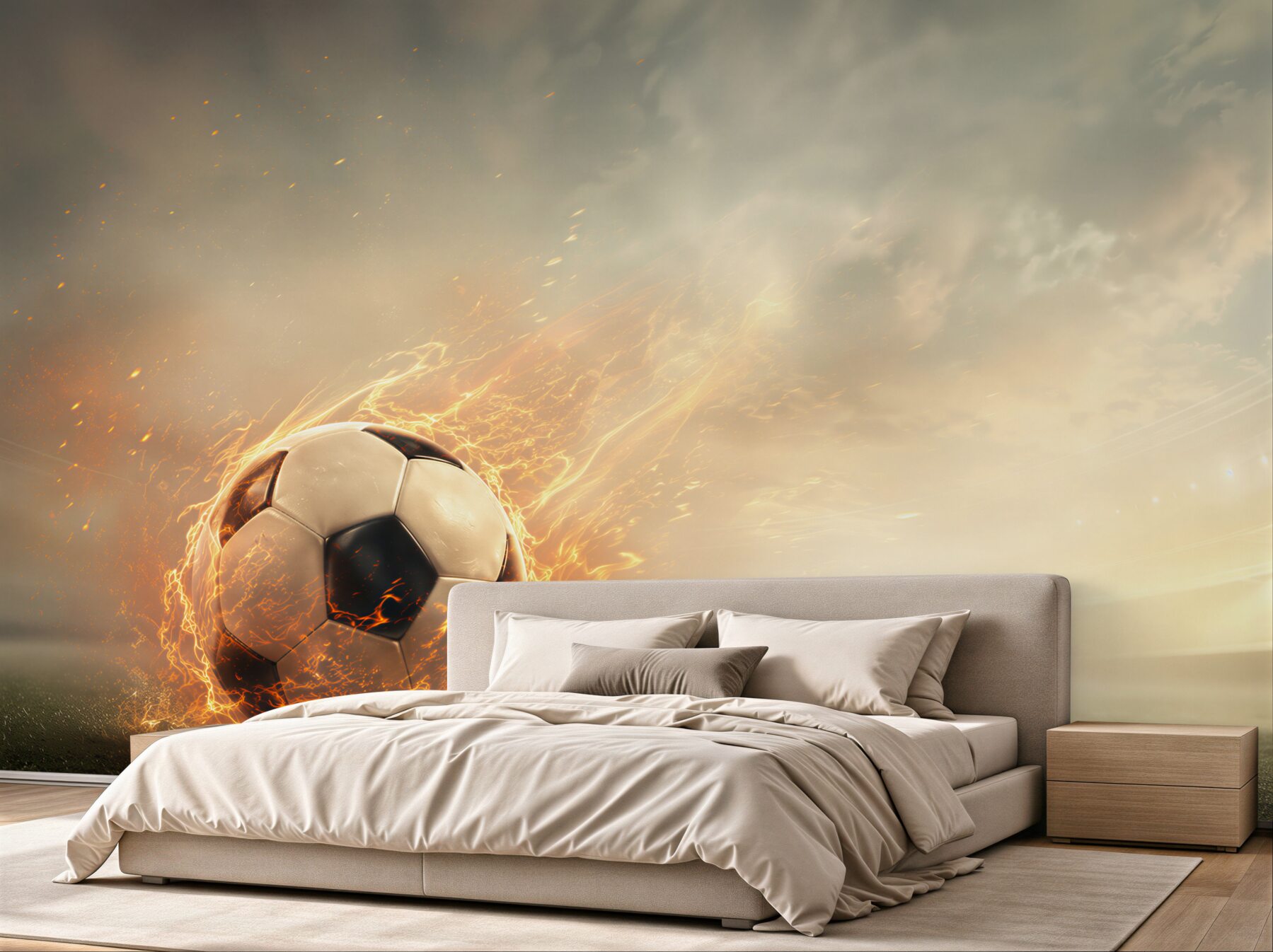Fotobehang brandende voetbal