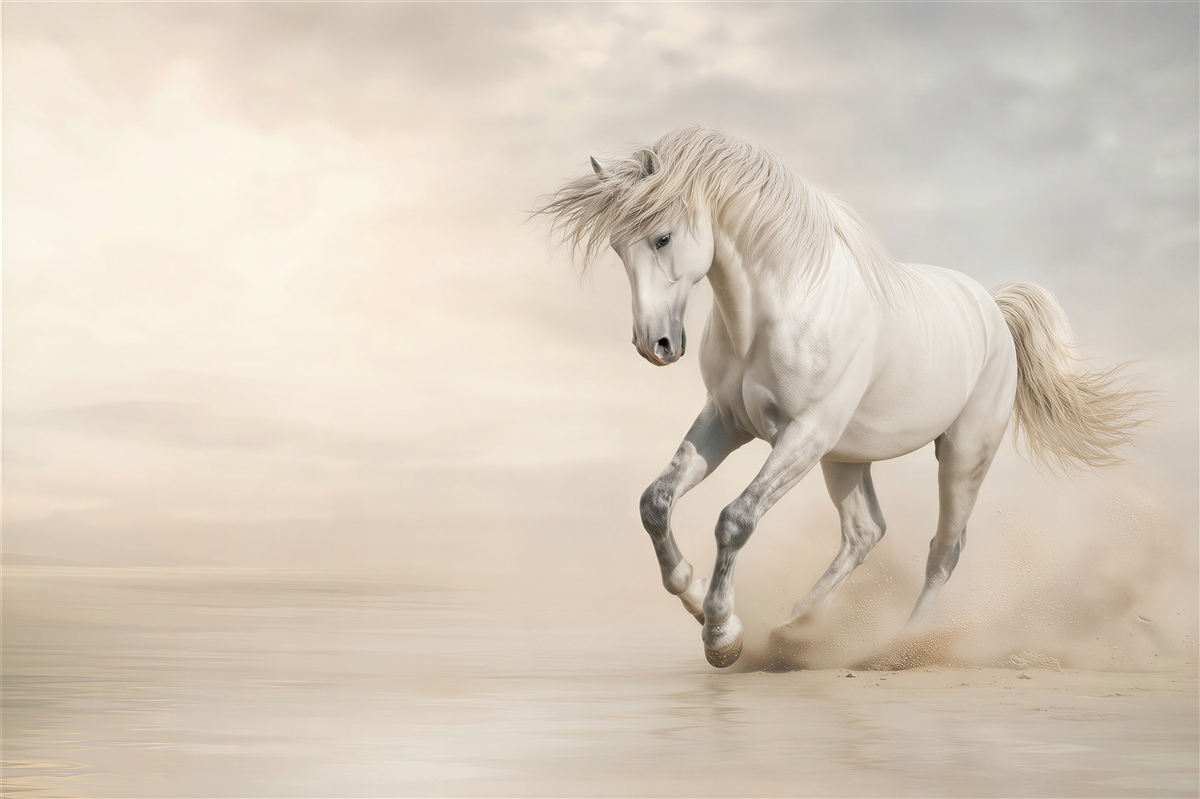 Fotobehang wit paard is gestopt met rennen