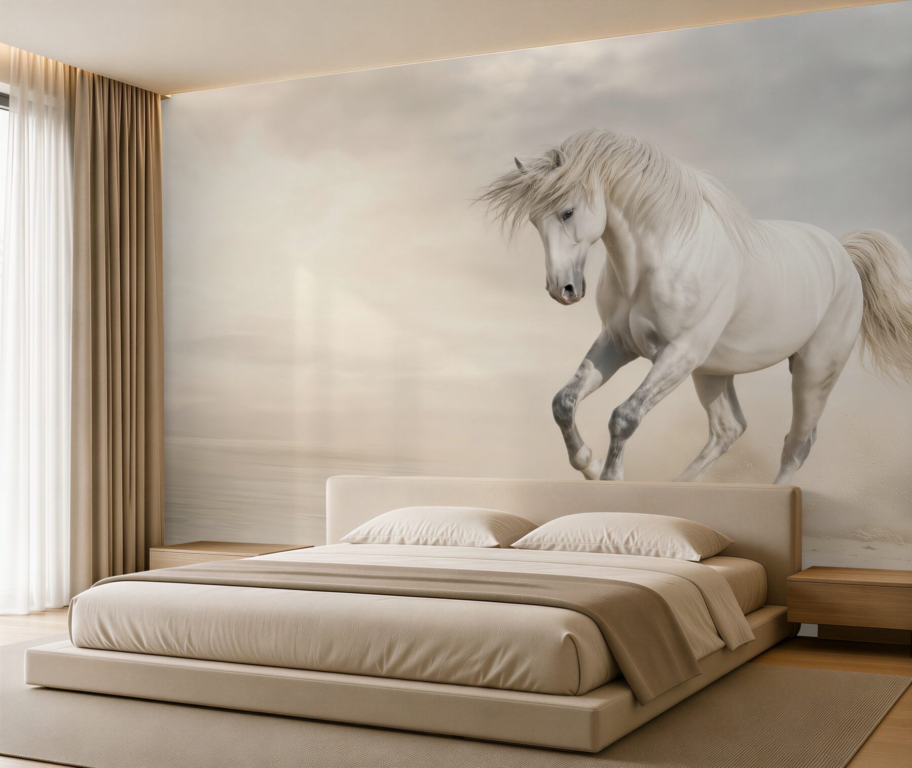 Fotobehang wit paard is gestopt met rennen