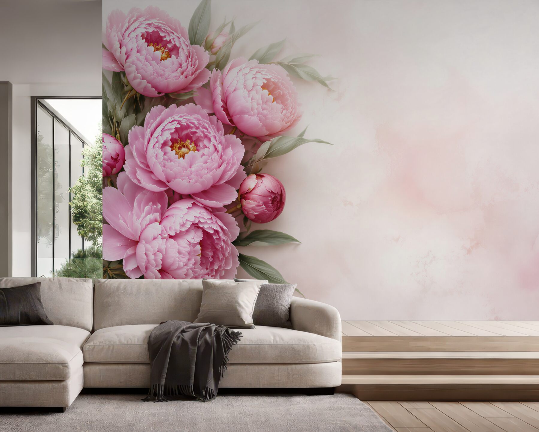 Fotobehang grote knoppen van roze pioenrozen