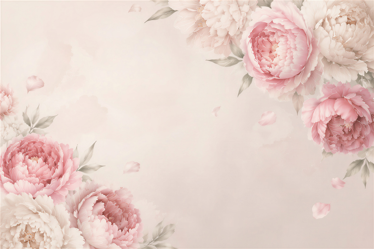Fotobehang takken van grote roze pioenen