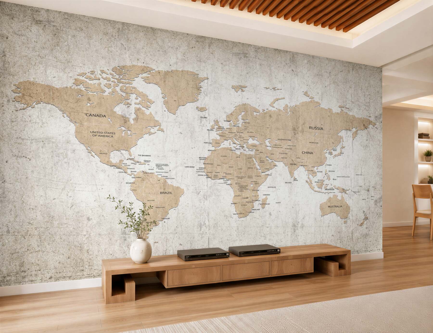 Fotobehang bescheiden wereldkaart op de muur