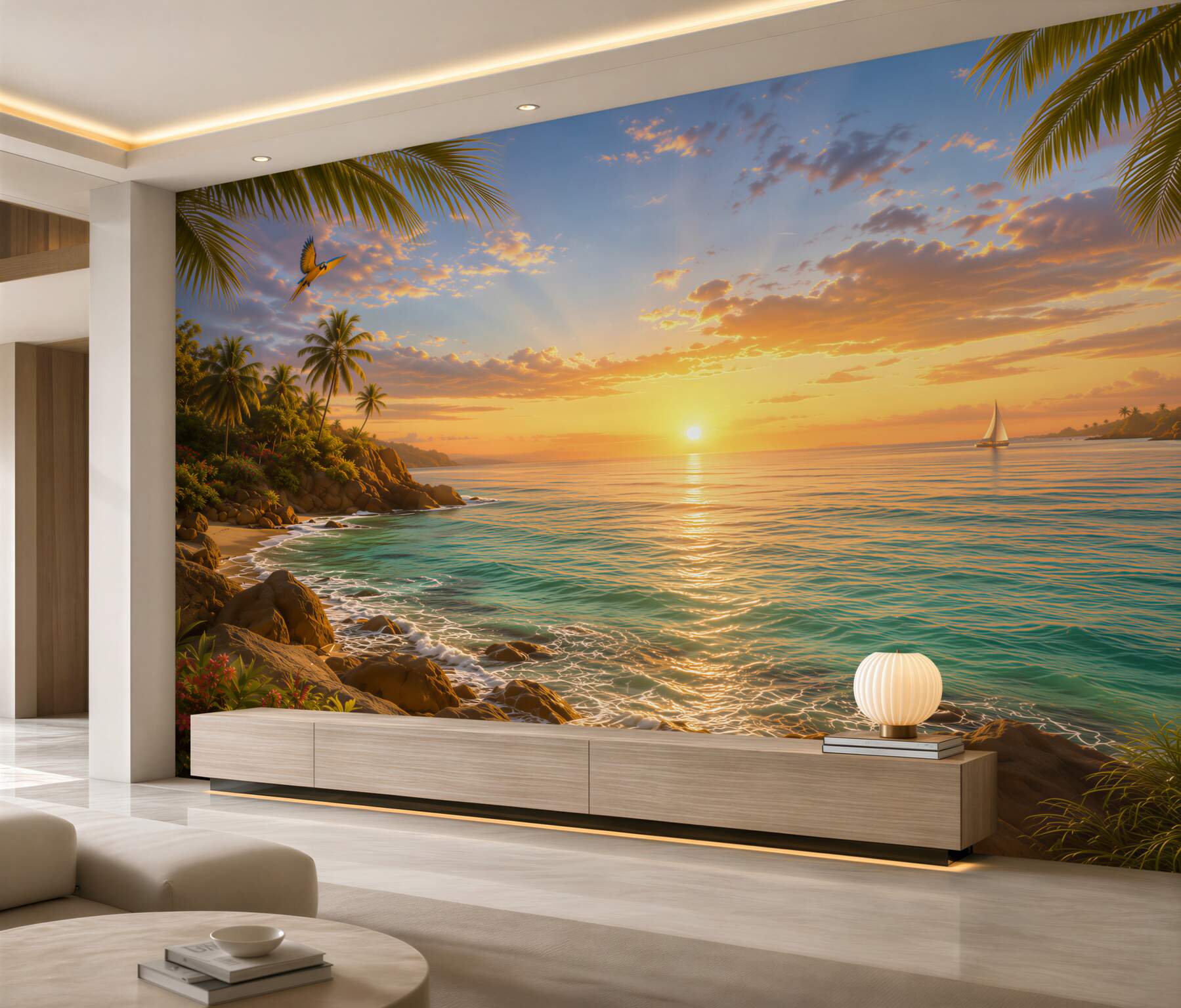 Fotobehang uitzicht op zonsondergang vanaf een onbewoond eiland