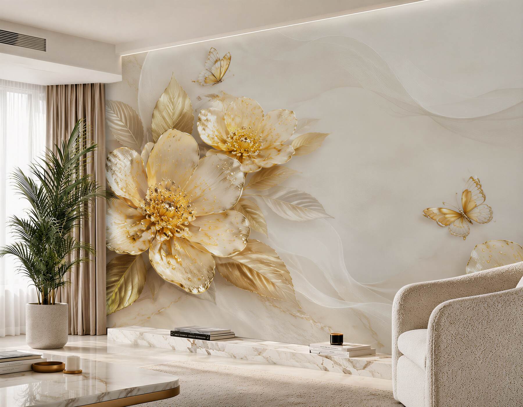 Fotobehang gouden herfstbloemen