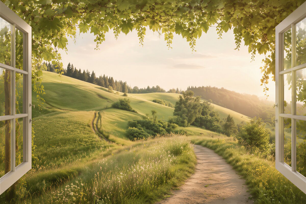 Fotobehang zomerse panorama vanuit het raam