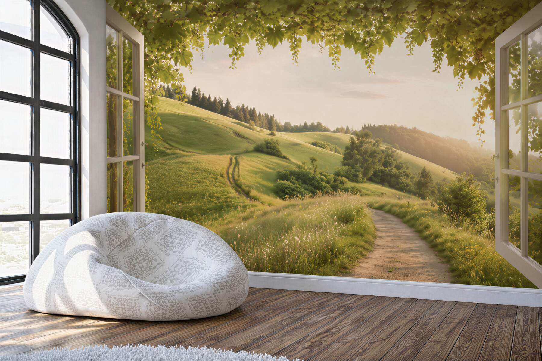 Fotobehang zomerse panorama vanuit het raam