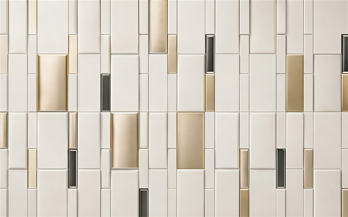 Fotobehang glanzende tegels met gouden accenten