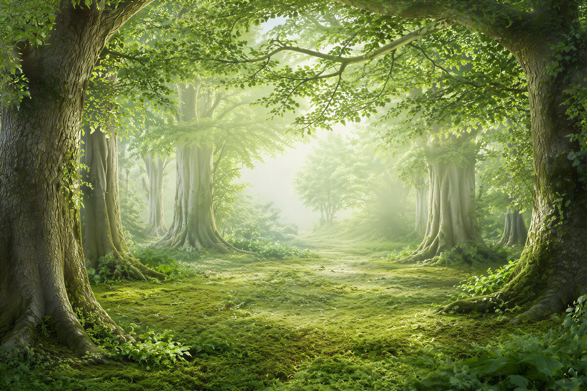 Fotobehang groene sprookjesachtige bos
