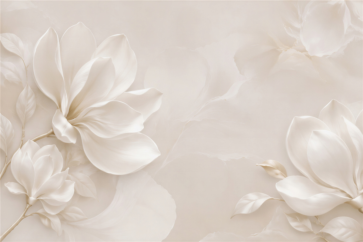 Fotobehang bloemen en vogels van witte stof