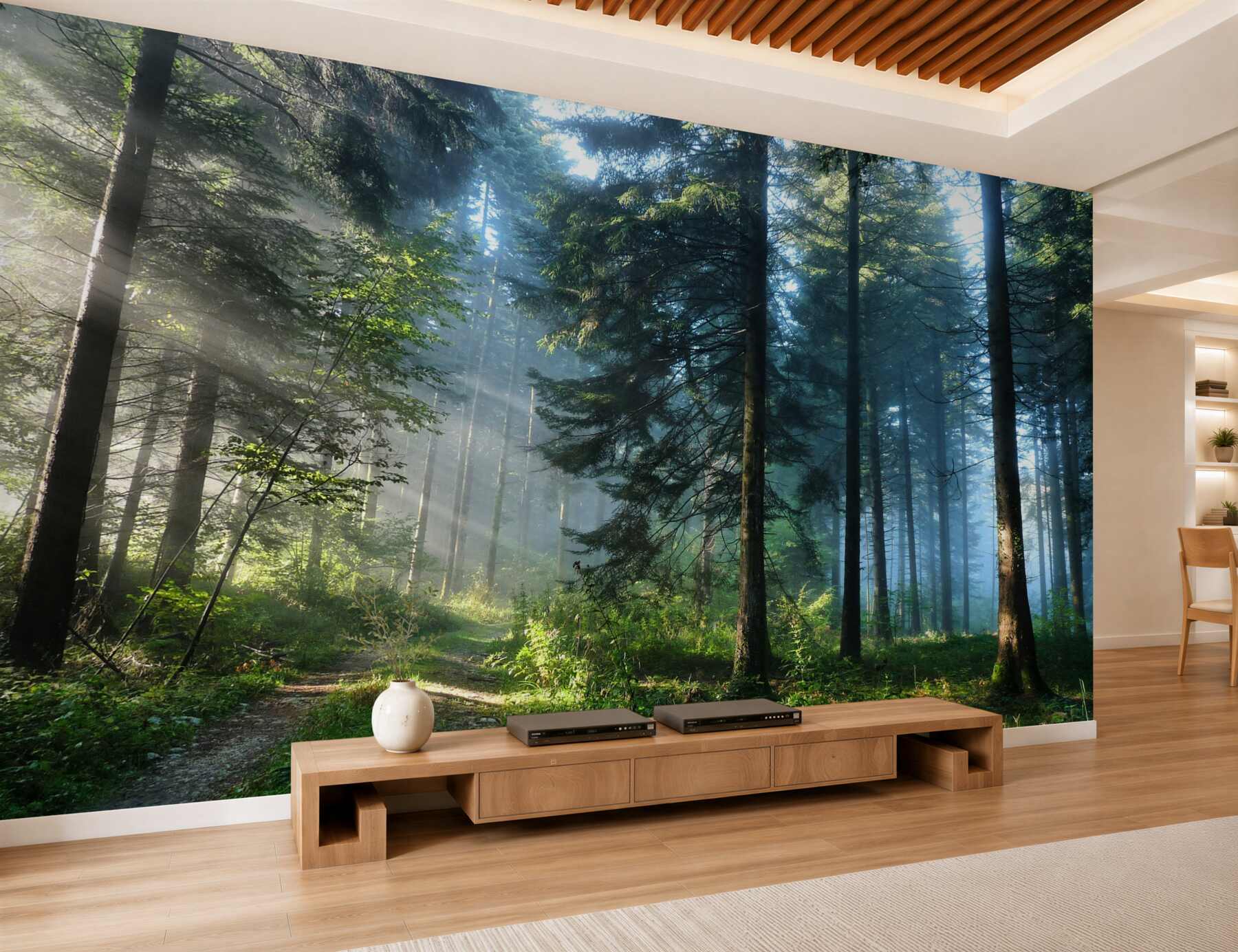 Fotobehang pad in een mistig bos