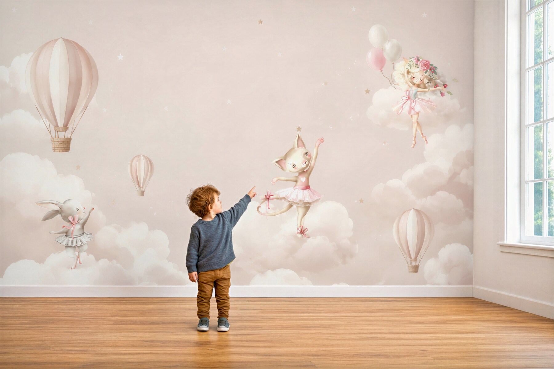 Fotobehang schattige dieren die op de wolken dansen